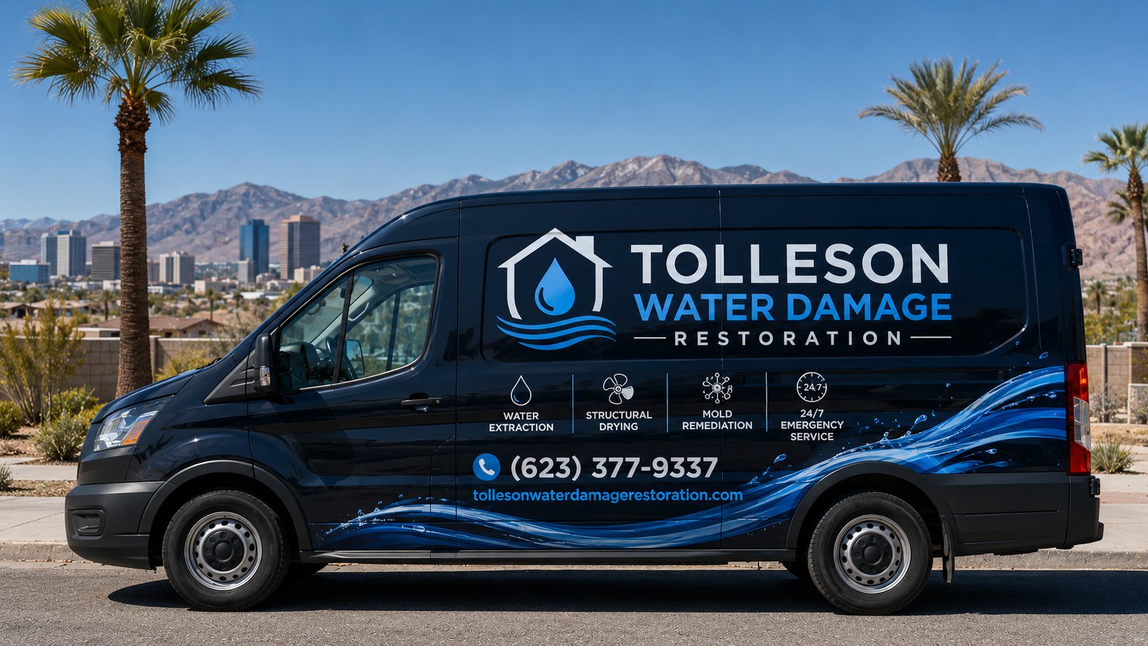Tolleson Water Damage Restoration service van offering water extraction, structural drying, mold remediation and 24/7 emergency service